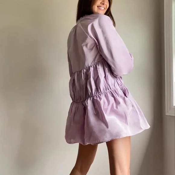 Aritzia Sunday Best Lilac Alice Taffeta Oversized Babydoll Dress Pockets XXS - Picture 3 of 10